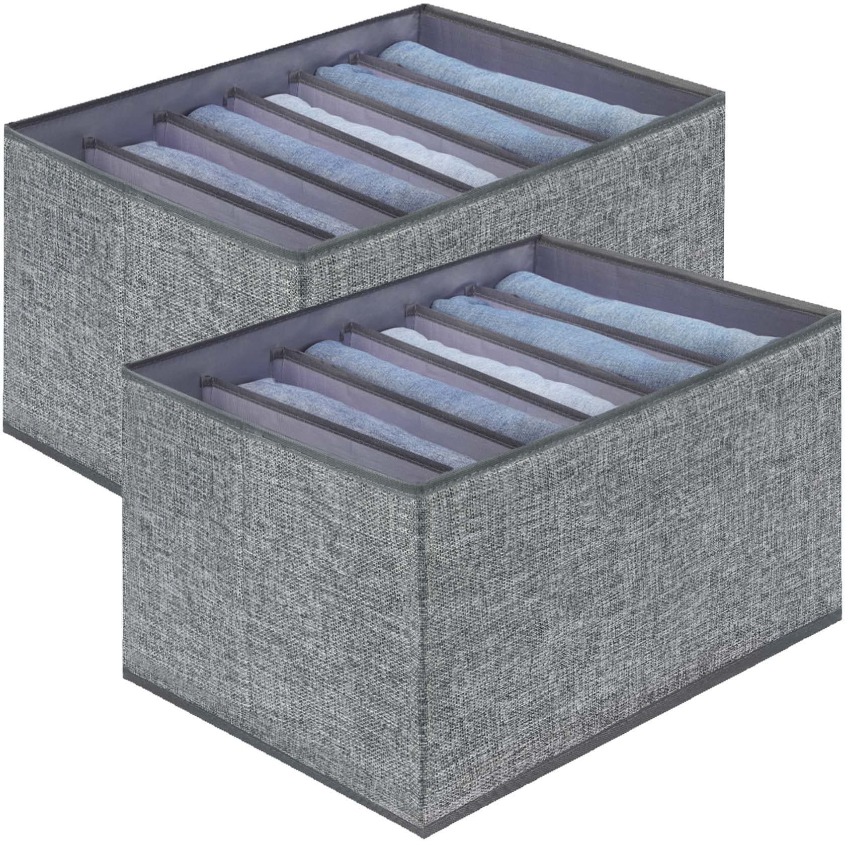 Foldable Wardrobe Clothes Organiser Boxes Jeans Storage Compartment Organiser Box Divider Bedroom Large Cabinet Clothing Organizer for Adult Shirt T-Shirt Jumper Pants Tops and Shorts, 2 Pack