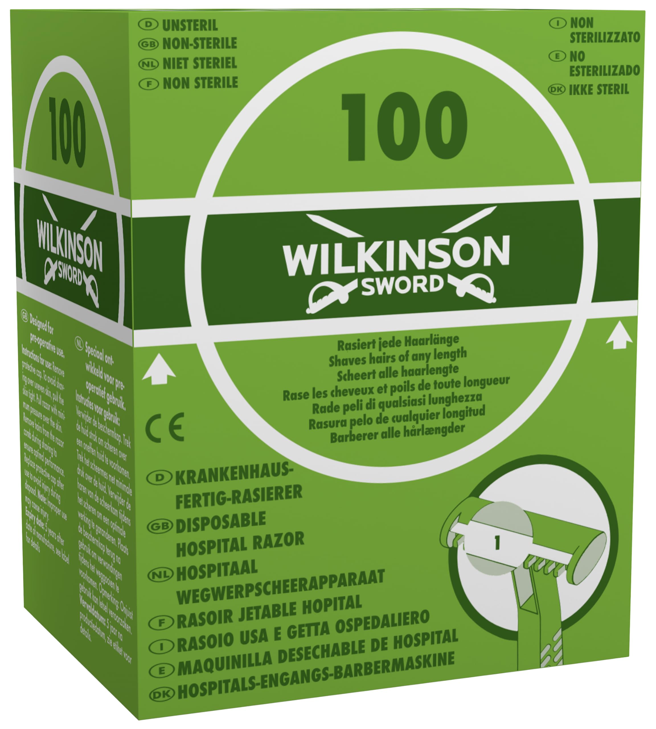 Wilkinson Sword Hospital – maquinillas de rasoir jetables avec fonction retractil, boîte distributrice, couleur vert