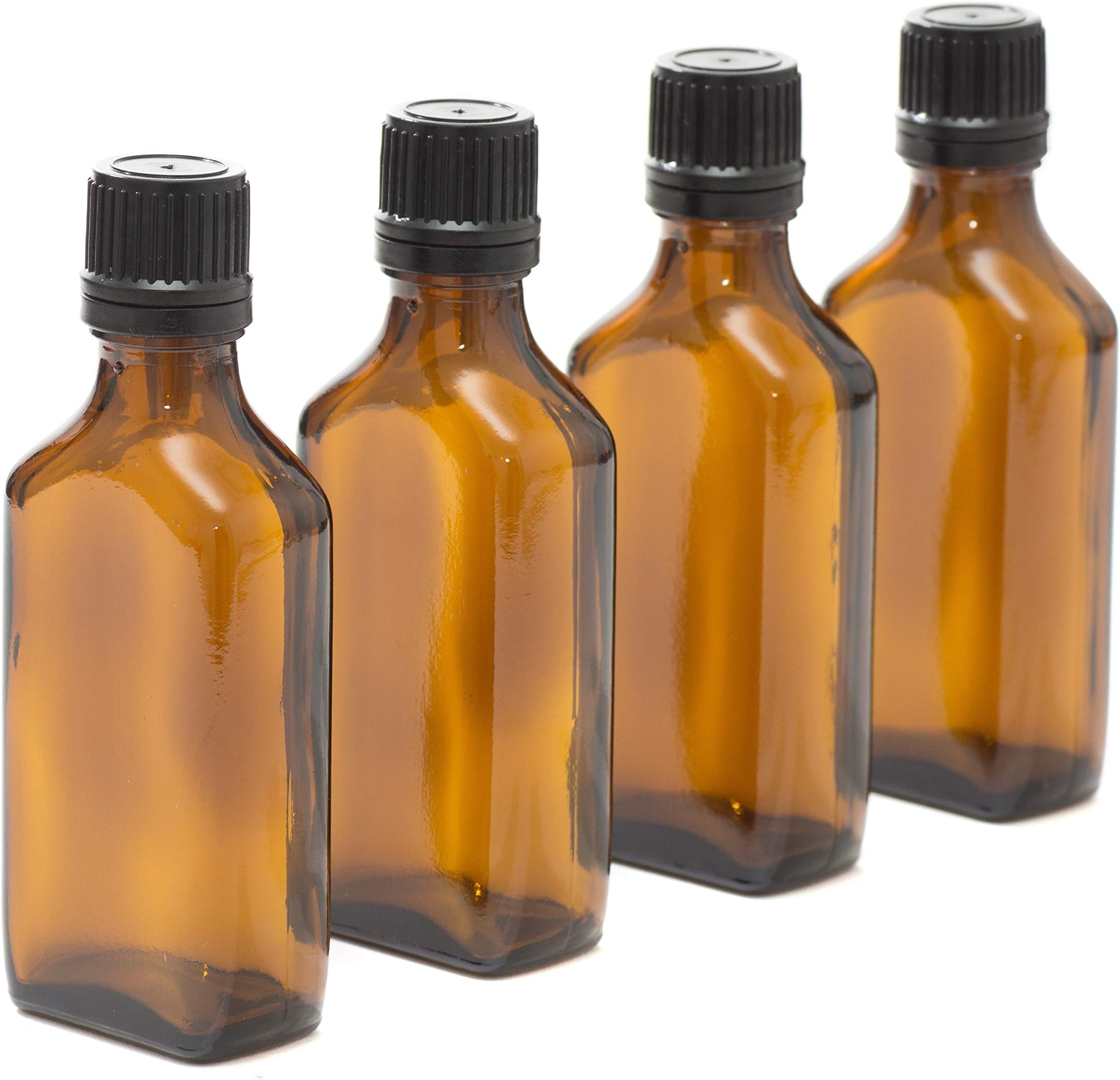 Aura 50ml Rectangular AMBER Glass Bottle with Cap & Dropper - PACK of 4