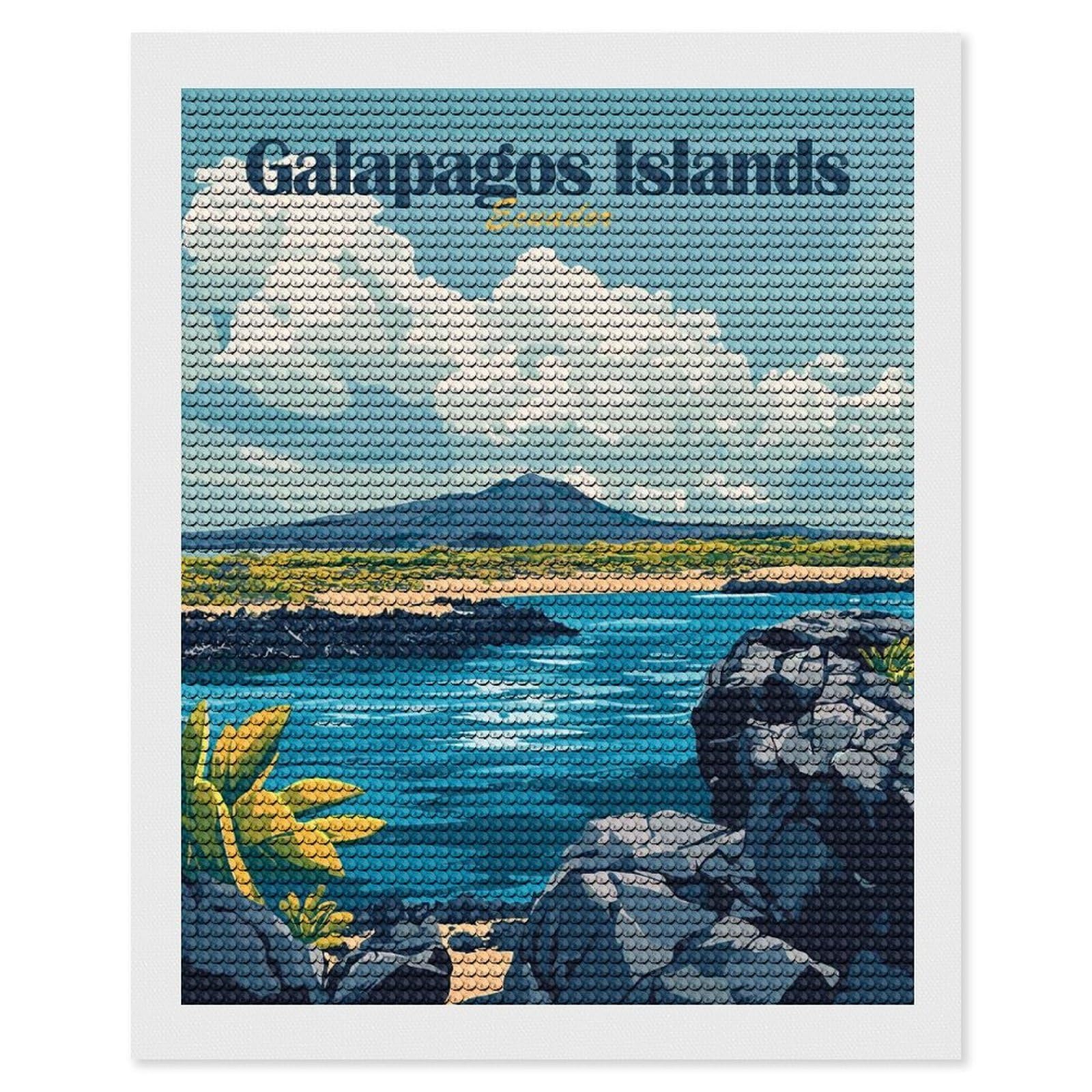 Junmoney Galapagos Islands Ecuador Travel Diamond Painting Canvas Kit 16"x20", Leisure Activity, Aesthetic Room Decor, with Tool Kit, DIY, Gift