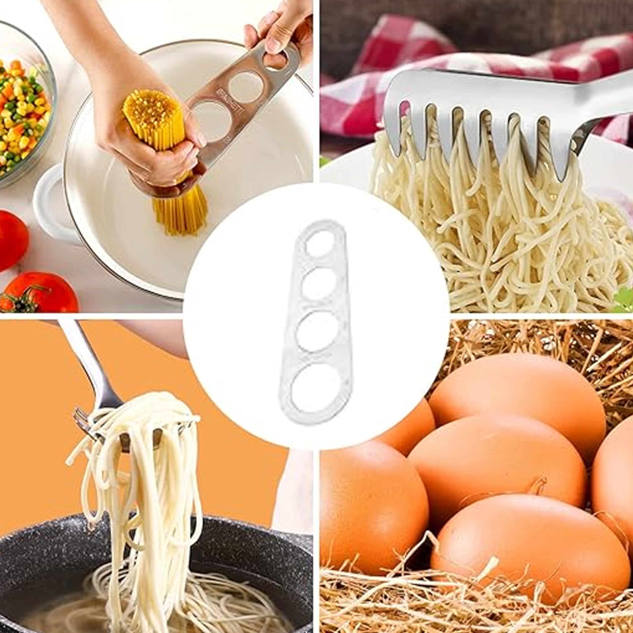 2 in Acciaio Inox, per misurare la Pasta Lunga, utensile da Cucina, per Spaghetti, con di misurazione (Misura Fino a Una porzione per Quattro Adulti)