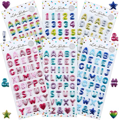 Calcomanías de papel de aluminio dorado con números y letras del alfabeto 3D, 6 hojas diferentes, calcomanías autoadhesivas con purpurina para