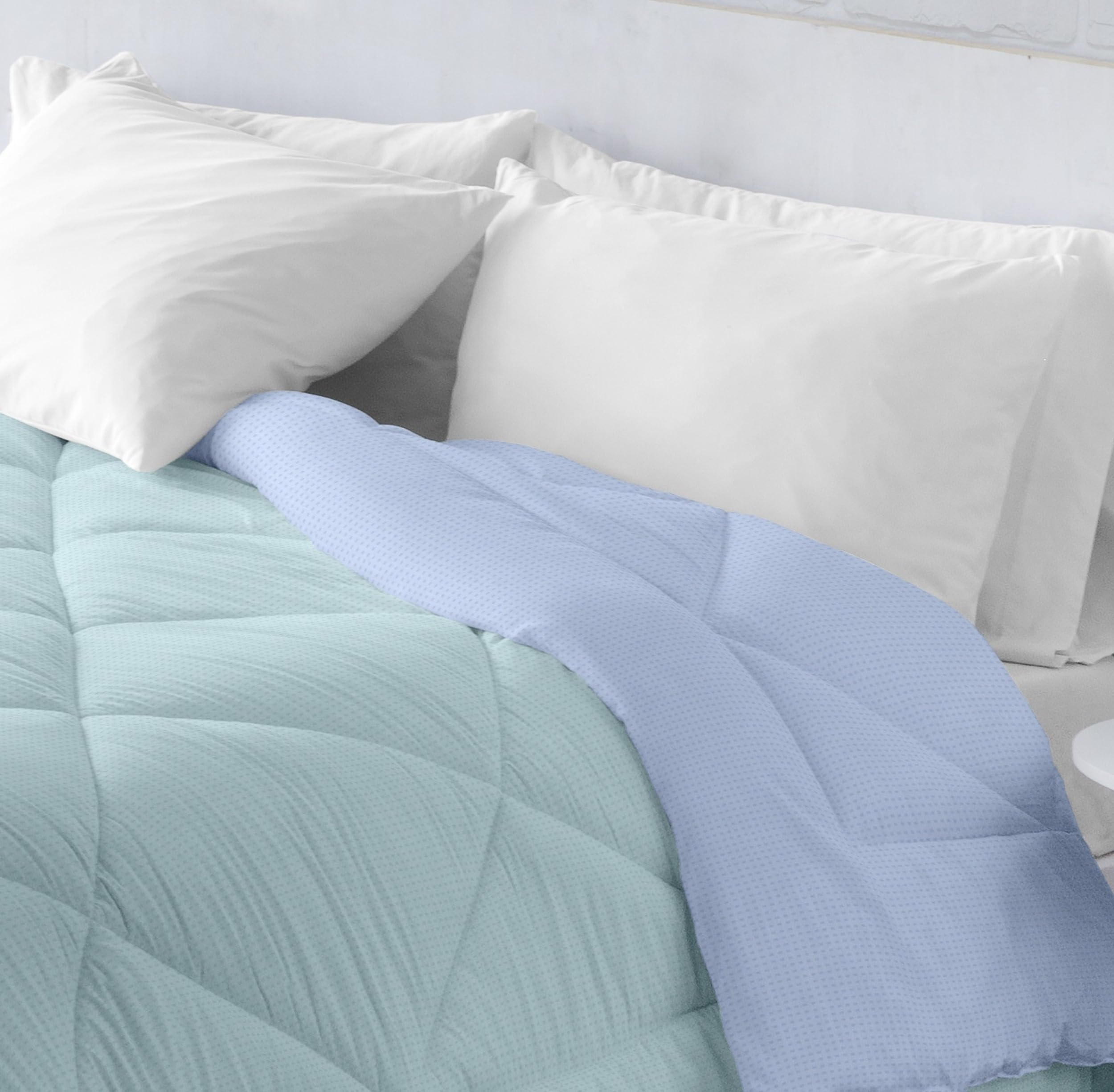BOHEME Edredón Cama 180 Nórdico Liso Reversible Bicolor Celeste/Turquesa - 270x260 cm.