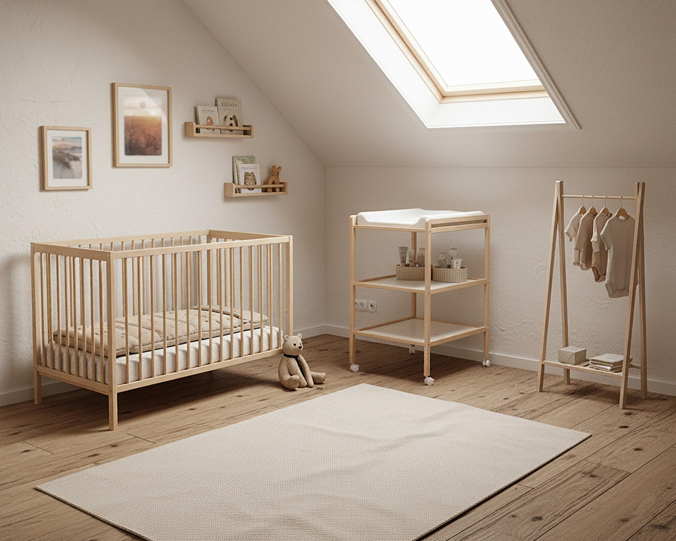 AT4 - Babybett Essentiel Buche roh – Lattenrost verstellbar in 3 Höhen