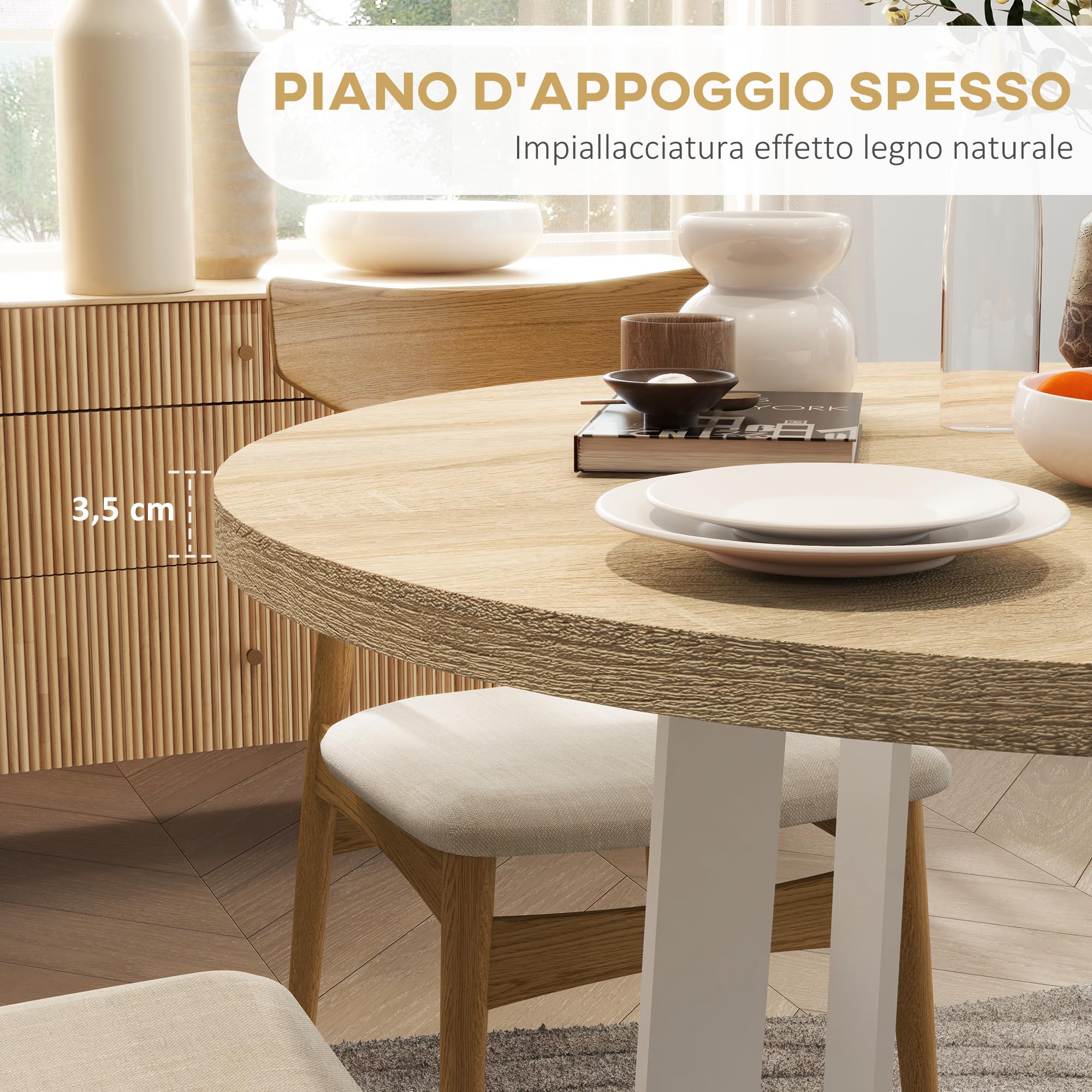 HOMCOM Tavolo da Pranzo Rotondo per 4 Persone, Tavolo da Cucina Moderno con Piano in Legno, Ø100x75cm, Bianco