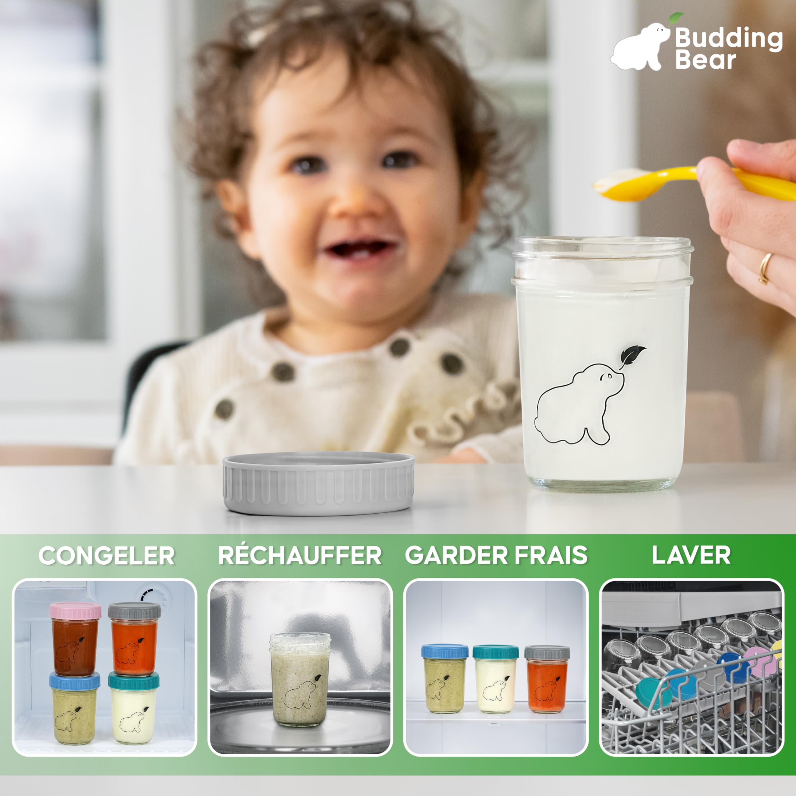 Petit Pot Conservation Bébé Verre 240ml (Lot de 6) - Pot Bebe Repas Réutilisables - Congélateur & Micro-Ondes (Sans Couvercles) - Lavage à la Main - Sans BPA, Phtalate, Plomb, PVC