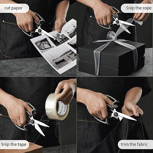 Vista 15 de Tijeras de cocina multiusos, paquete de 3, tijeras de cocina de acero inoxidable resistentes para cortar carne, alimentos, pescado, aves de corral