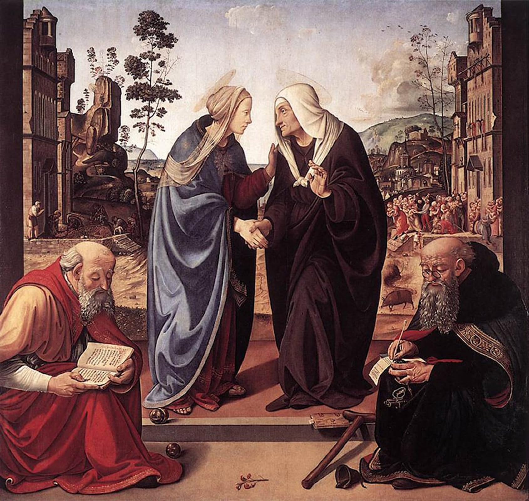 SERENDIPITP Retro Picture Poster Wall Art Pictures Painting The Visitation with Sts Nicholas and Anthony Piero di Cosimo Wall Art Canvas Print for Wall Decor 60x90cm