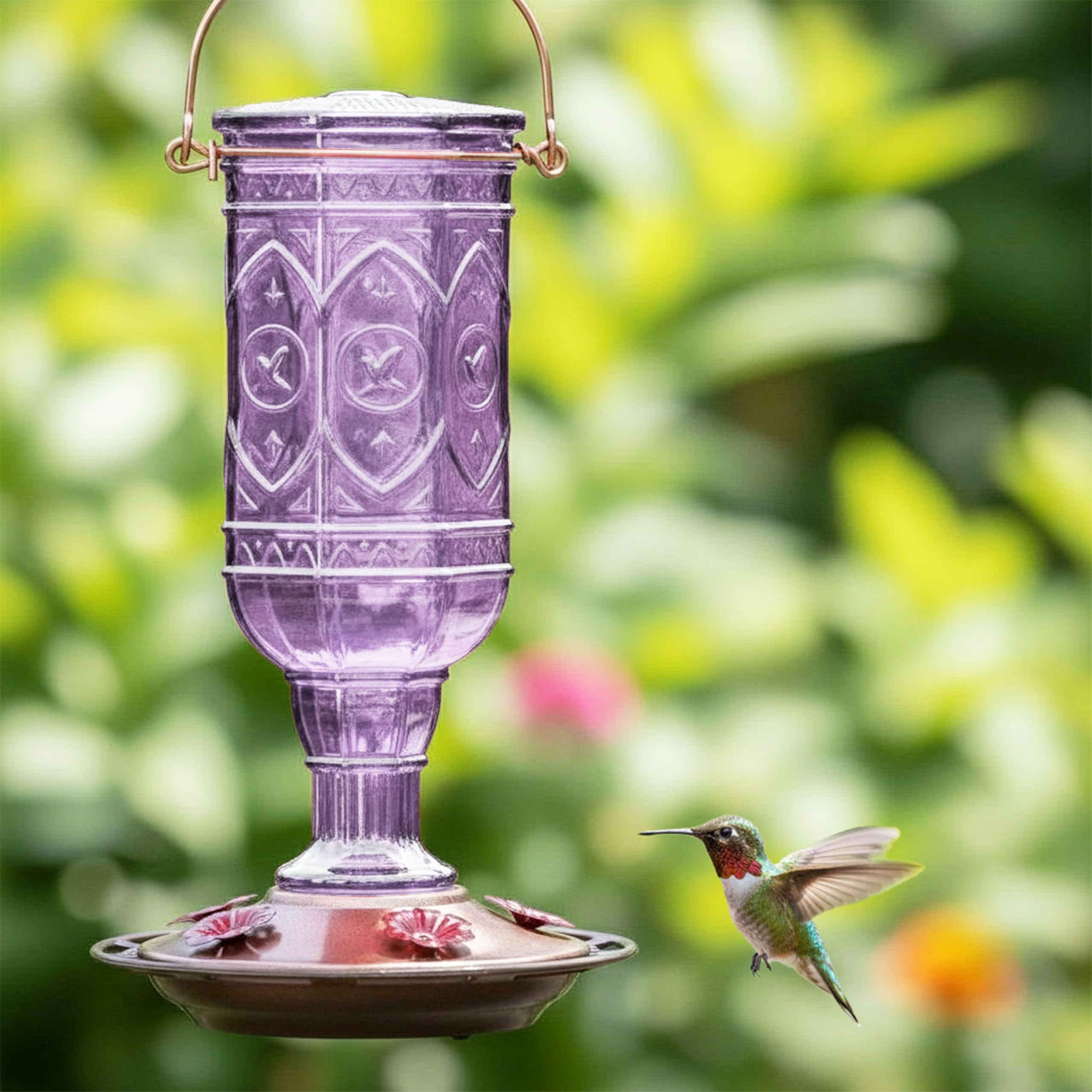 More Birds Amethyst Jewel - Comedero para colibríes, comederos de Vidrio para colibríes para Exteriores, 5 Estaciones de alimentación, 20 onzas