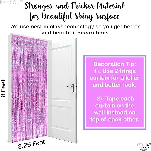 Miniatura 2 de KatchOn, Cortina holográfica de flecos de papel de aluminio púrpura, extragrande, 3.2 x 8 pies, paquete de 2  Serpentinas para decoraciones de