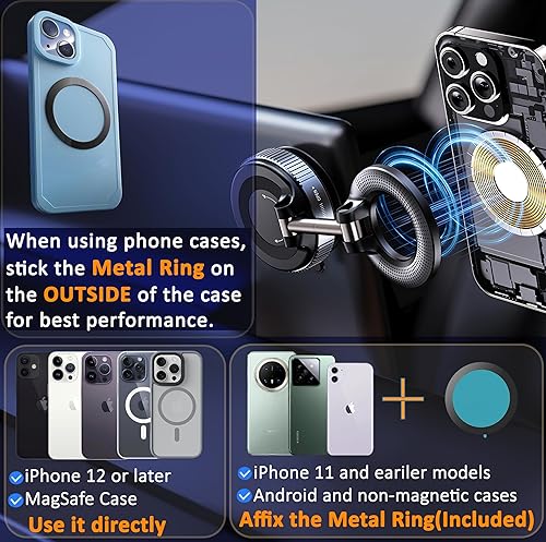 Miniatura 9 de Soporte magnético para teléfono de automóvil al vacío, montaje plegable con ventosa ultra para fundas magnéticas de teléfono, soportes para teléfono