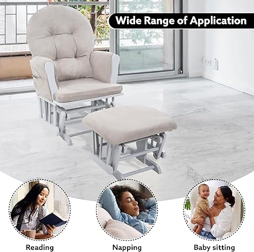 Miniatura 6 de Juego de mecedora y otomana para guardería, mecedora reclinable con otomana, silla mecedora para lactancia materna para habitación de bebé,