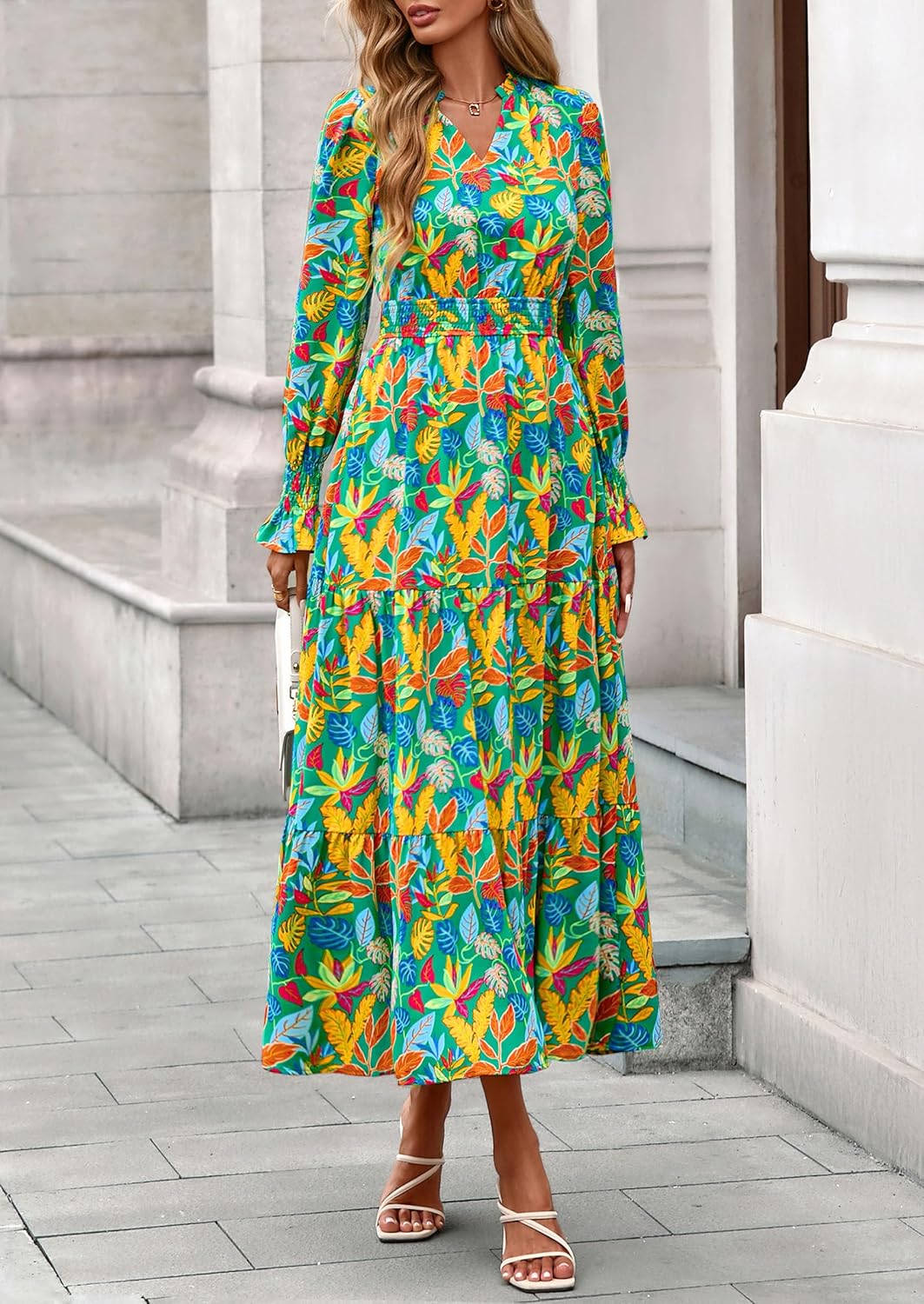 PRETTYGARDEN Women's Floral Maxi Dress 2026 Fall Long Sleeve V Neck A Line Long Flowy Spring Party Boho Dresses - Image 4