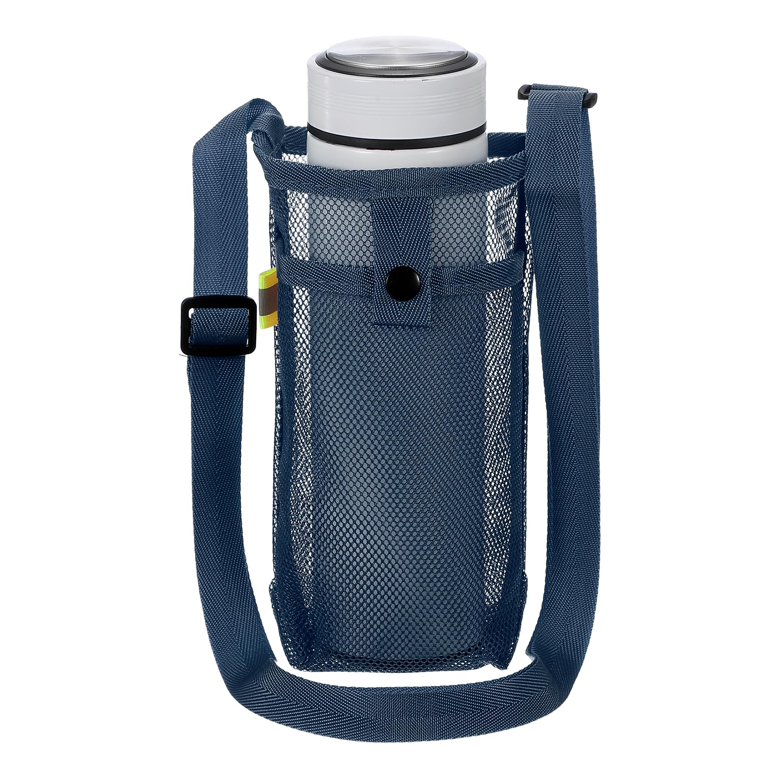 sourcing map Water Bottle Holder with Shoulder Strap, Mesh Water Bottle Sleeve Bag, Crossbody Bottles Carrier Sling Pouch for Hiking Gym Camping Walking Travel, Navy Blue