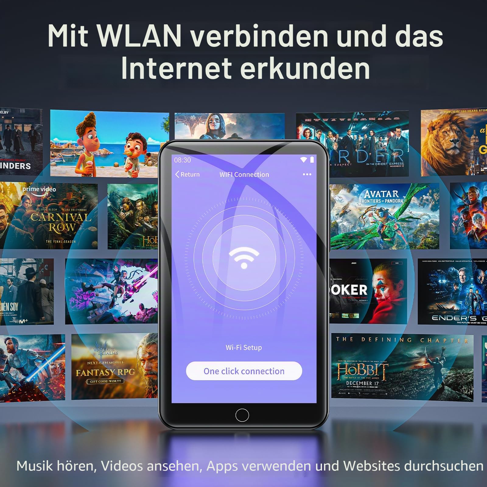 Diofox MP3 Player Spotify, 80GB MP3 Player mit Bluetooth WiFi, 4.0 Inch Full Touchscreen, Android Streaming Music Player, Amazon Music, Deezer, FM Radio, Play Store, Erweiterbar auf bis zu 1 TB