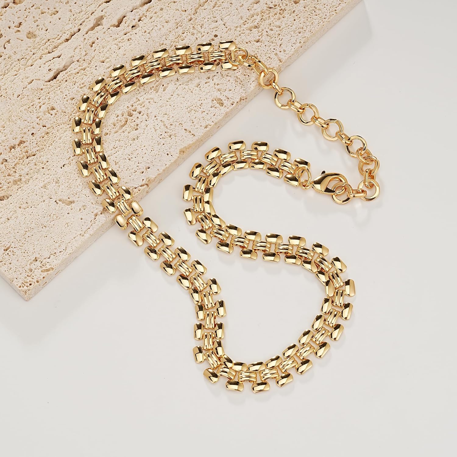 10mm Choker Necklaces for Women 18k Gold Plated Copper Cuban Link Chain Gold Choker Necklace Italian Jewelry Gifts for Wife,16 Inch - Image 4