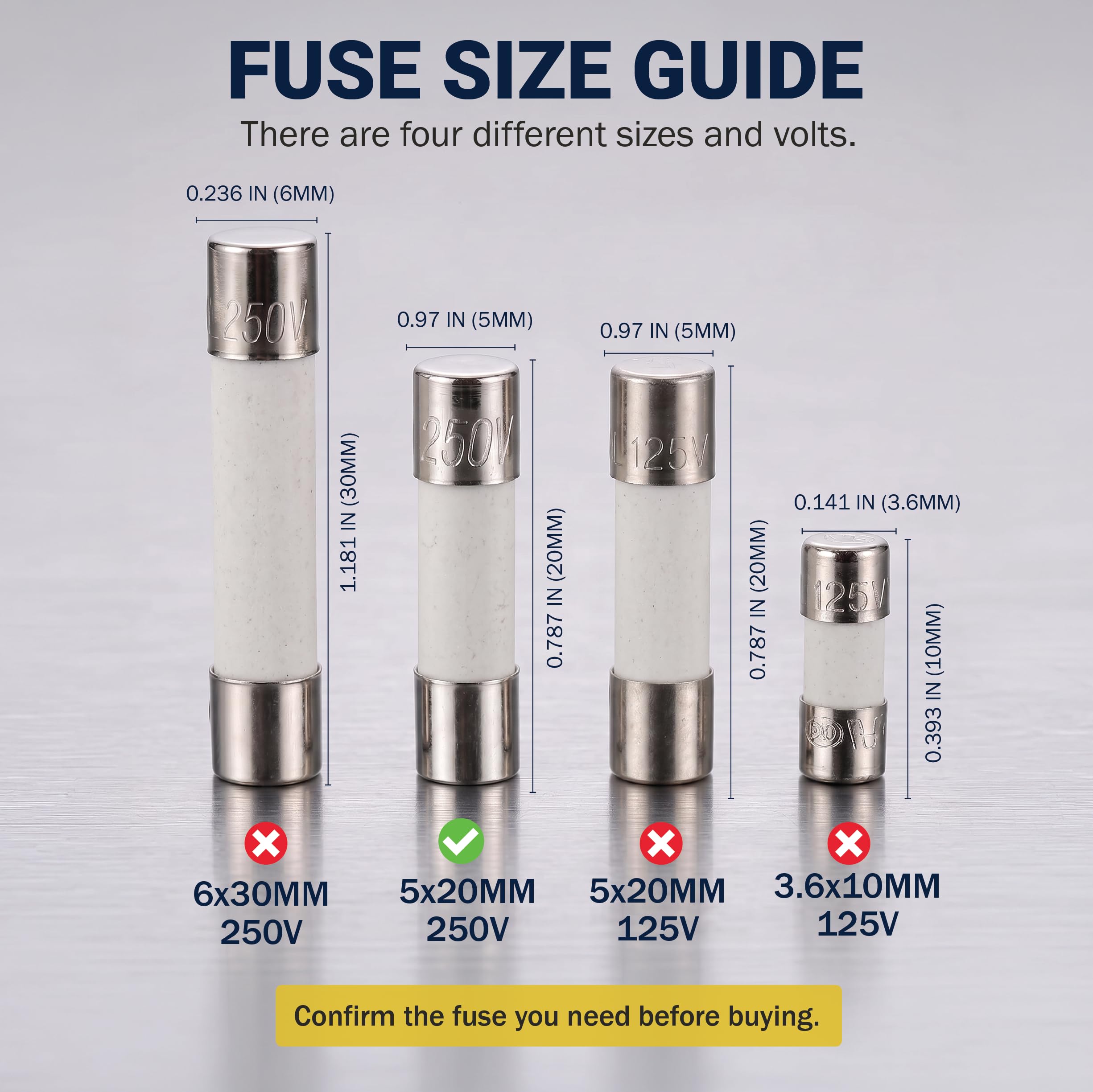 5 Qty. 5x20mm 3.15A Slow-Blow Ceramic Fuse T3.15A 250V Replacement