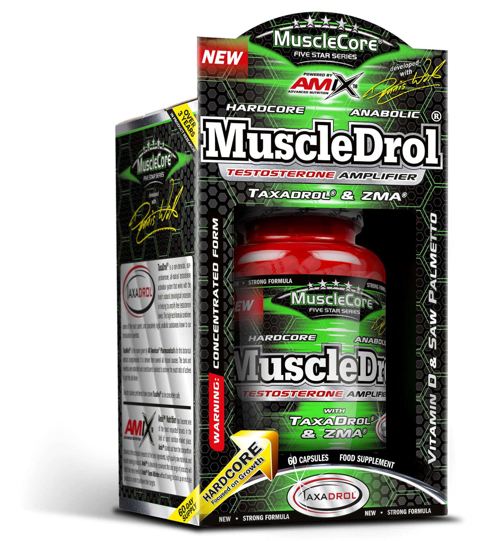 AMIX - MUSCLEDROL - 60 CAPS - Complemento alimenticio - Vitamina D y Saw Palmetto - Aumenta la fuera y la energía