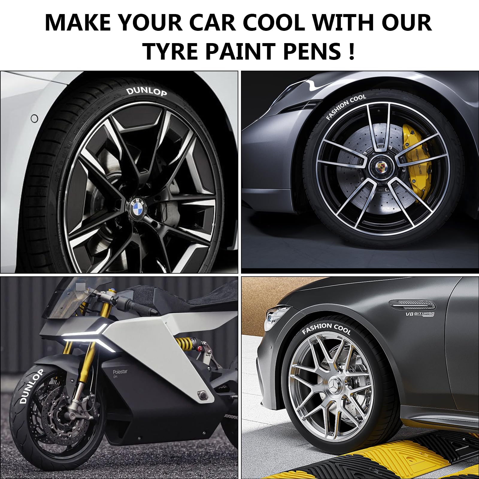 4 Pièces Stylo Peinture Voiture, Stylo de Marquage de Pneu de Voiture, Stylo de Pneu Blanc Résistant à l'Eau pour Pneu de Voiture Moto DIY