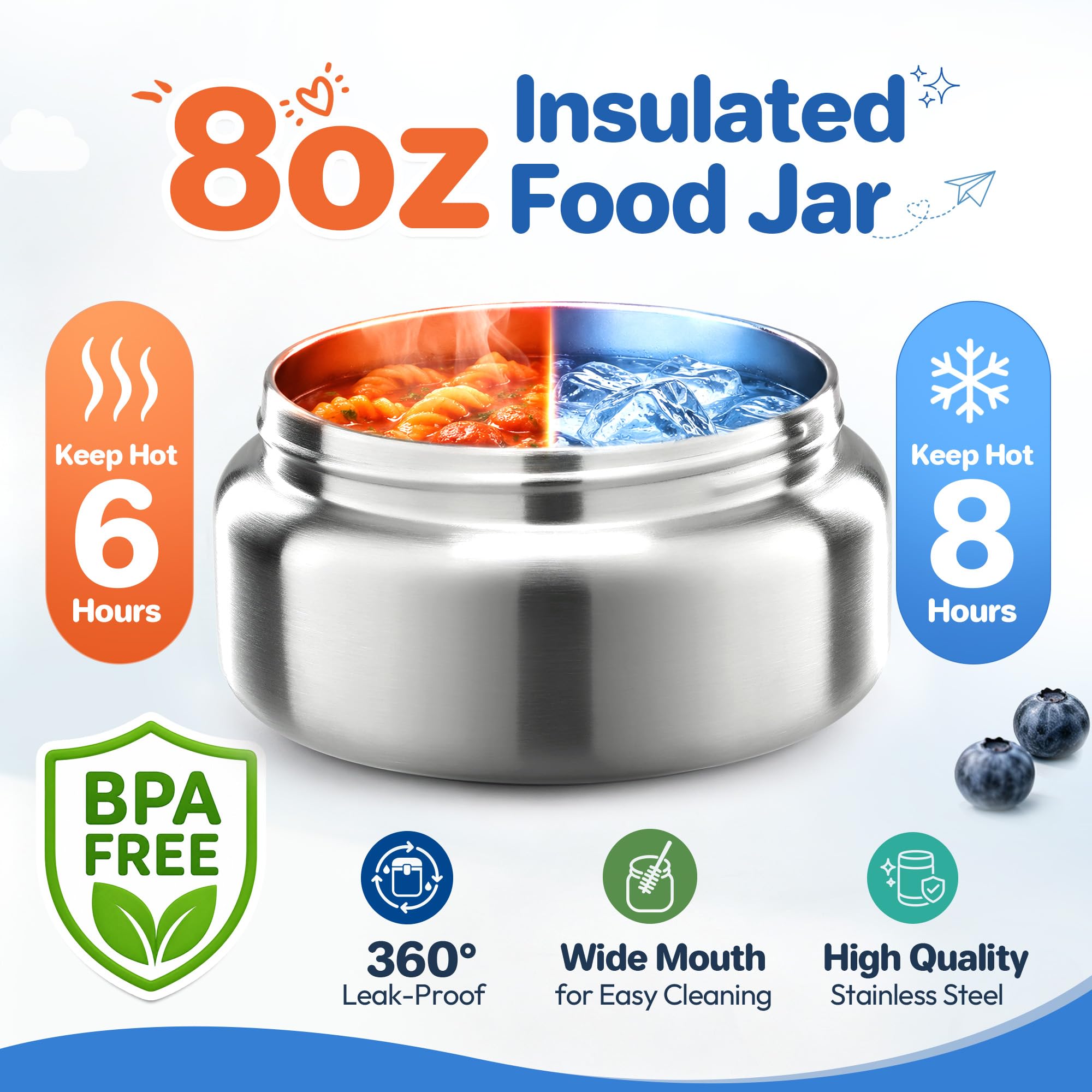Howeemo Bento - Set di contenitori per il pranzo per bambini con thermos da 226,8 g, contenitori per il pranzo a prova di perdite con 4 scomparti, barattolo termico per alimenti caldi e borsa termica
