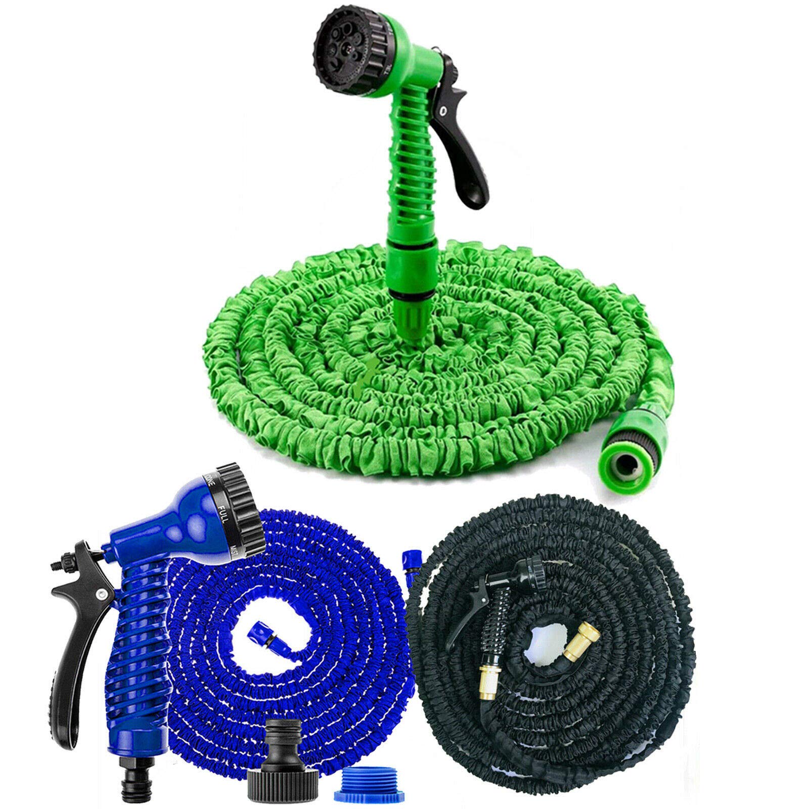 Lucn 100FT Expandable Flexible Garden Hose Pipe 3x Expanding Flexbile 7-Mode Spray Gun with Solid Brass No-Kink Magic Lightweight Retractable Hose with Spray - Black