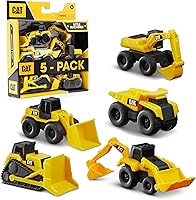 CAT Construction Little Machines 5-Pack: Dump Truck, Excavator, Bulldozer & More - Durable Mini Toys & Cake Toppers for Kids