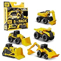 CatToysOfficial, 5 Mezzi da Cantiere CAT Little Machines per Bambini – Camion Ribaltabile, Pala, Bulldozer, Terna, Escavatore | Giochi per 3 Anni+