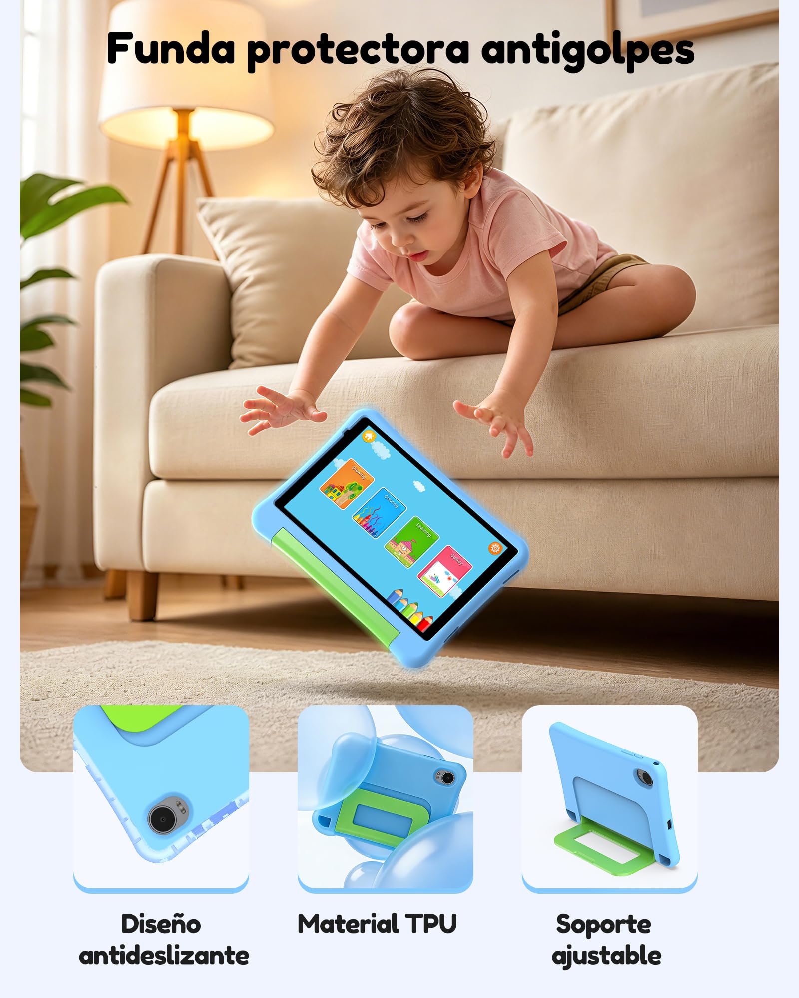 ALLDOCUBE Tablet para Niños 8 Pulgadas,Tablet Infantil con Android 15,5000mAh,32GB ROM,1280×800, WiFi,Control Parental,Tableta educativa para niños con Funda,Azul