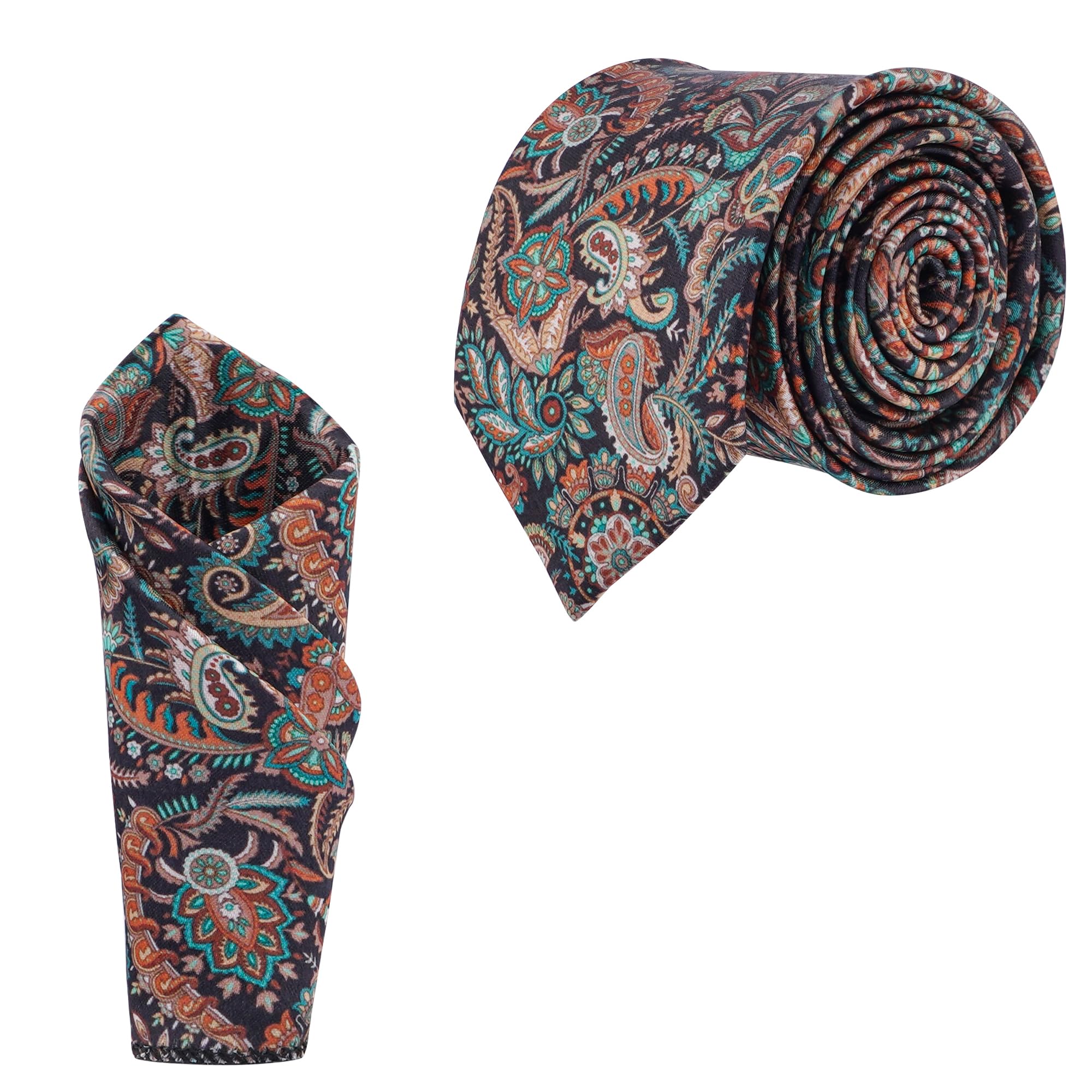 calixto Satin Paisley Printed Neck Tie for Men with Matching Pocket Square – Elegant Formal Necktie Set for Weddings, Business (Pack of 2)-picture-26
