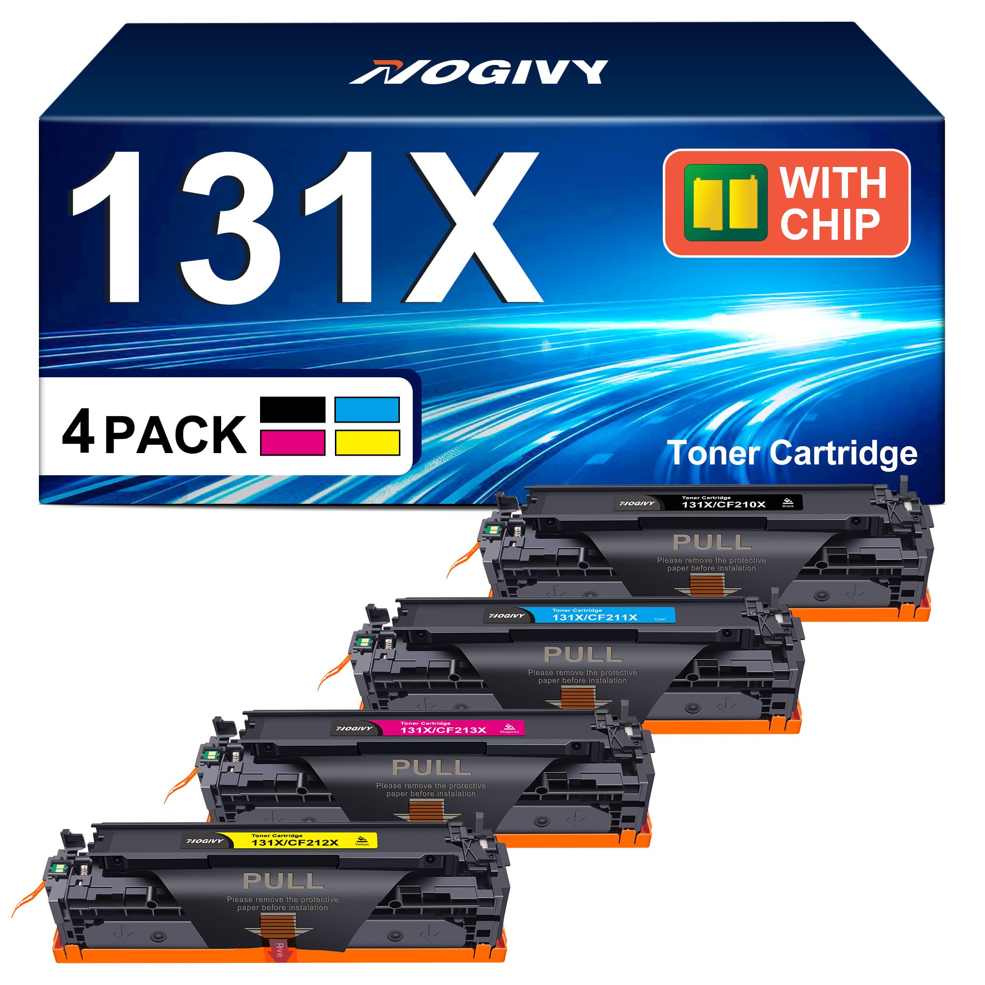 NOGIVY 131X 131A Toner mit Chip Kompatibel für HP 131X CF210X 131A CF210A für HP LaserJet Pro 200 Color MFP M276nw M276n M251n M251nw M276 CF211X CF212X CF213X (Schwarz Cyan Gelb Magenta, 4er-Pack )