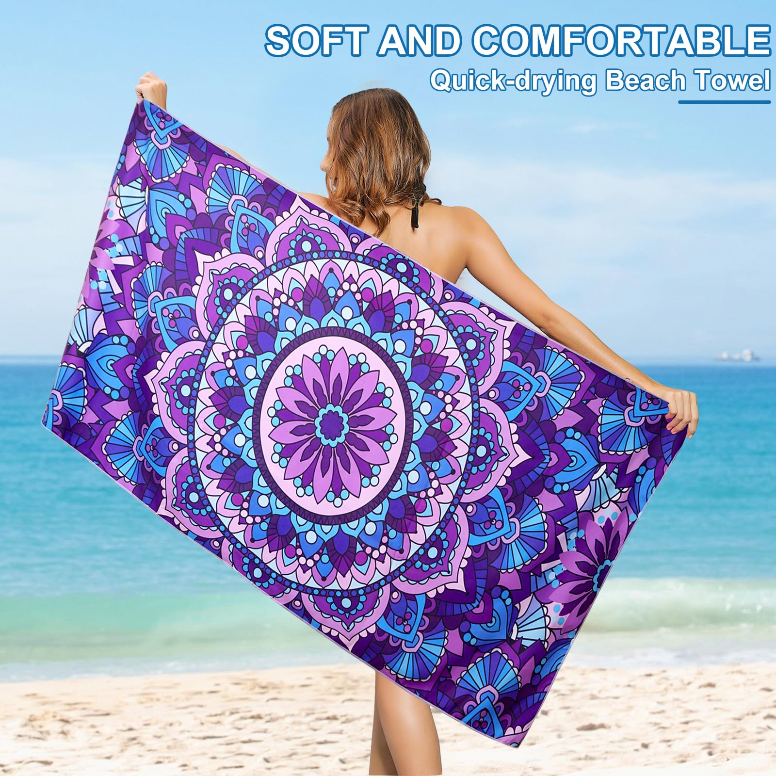 KUOGAS Telo Mare xxl 90×180, Telo Grande In Microfibra Ad Asciugatura Rapida, Telo Bagno Senza Sabbia, Coperta Mare Donna