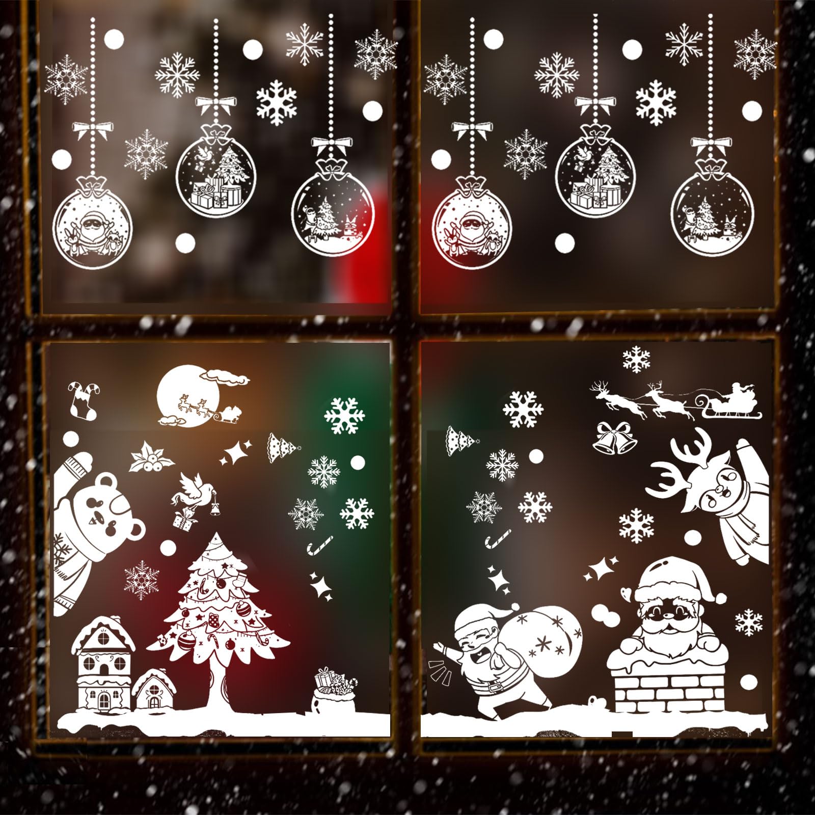 9 Feuilles Noël Autocollants Fenetre, Flocons Décoration De Noël Fenetre Stickers Noël Fenêtre