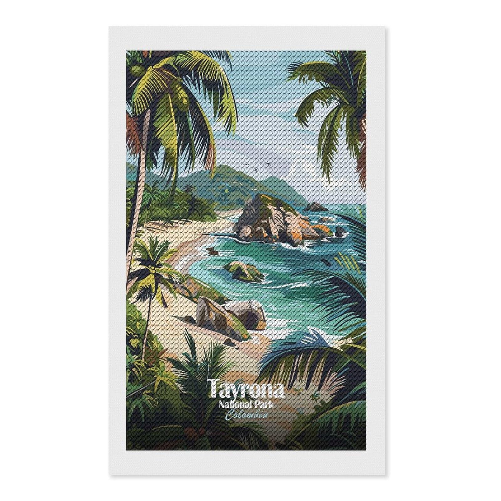 Junmoney Tayrona National Park, Colombia DIY Diamond Art Canvas Kit 12"x20", for Teens, Finish and Display, Holiday Gift Idea, Vintage Style Decor