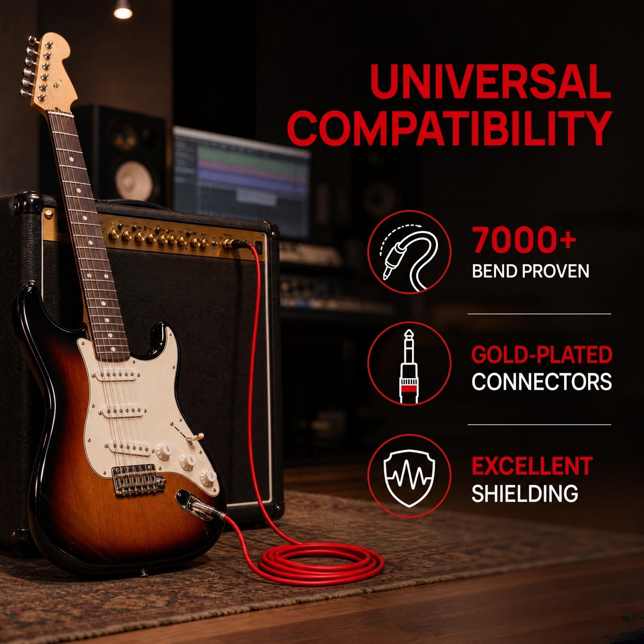 1/4-Zoll-Audiokabel, 30 cm TRS-Kabel für Bass, Keyboard, Mixer, Gitarrenkabel, 2er-Pack TRS-Instrumentenkabel