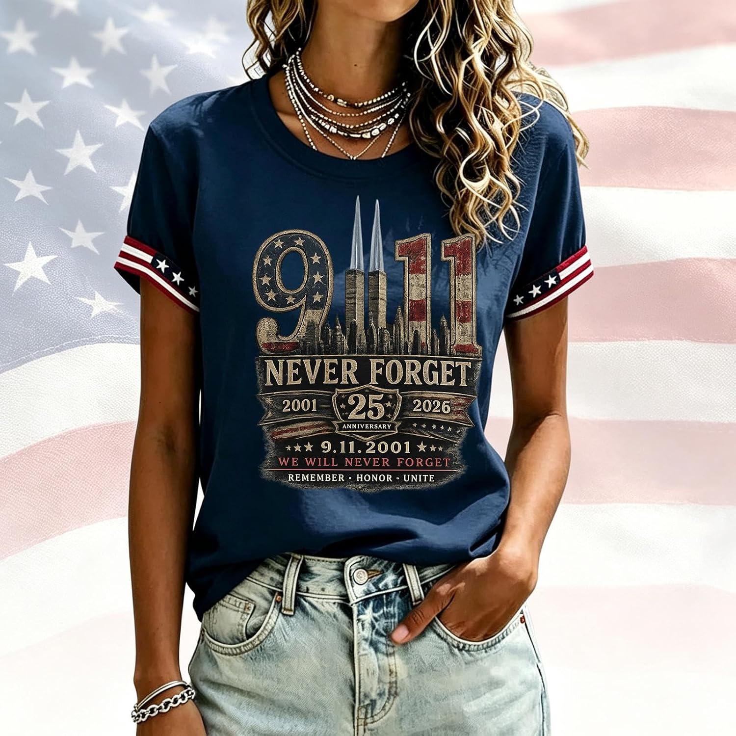 9/11 25Th Anniversary Shirt for Women Never Forget 911 Tops