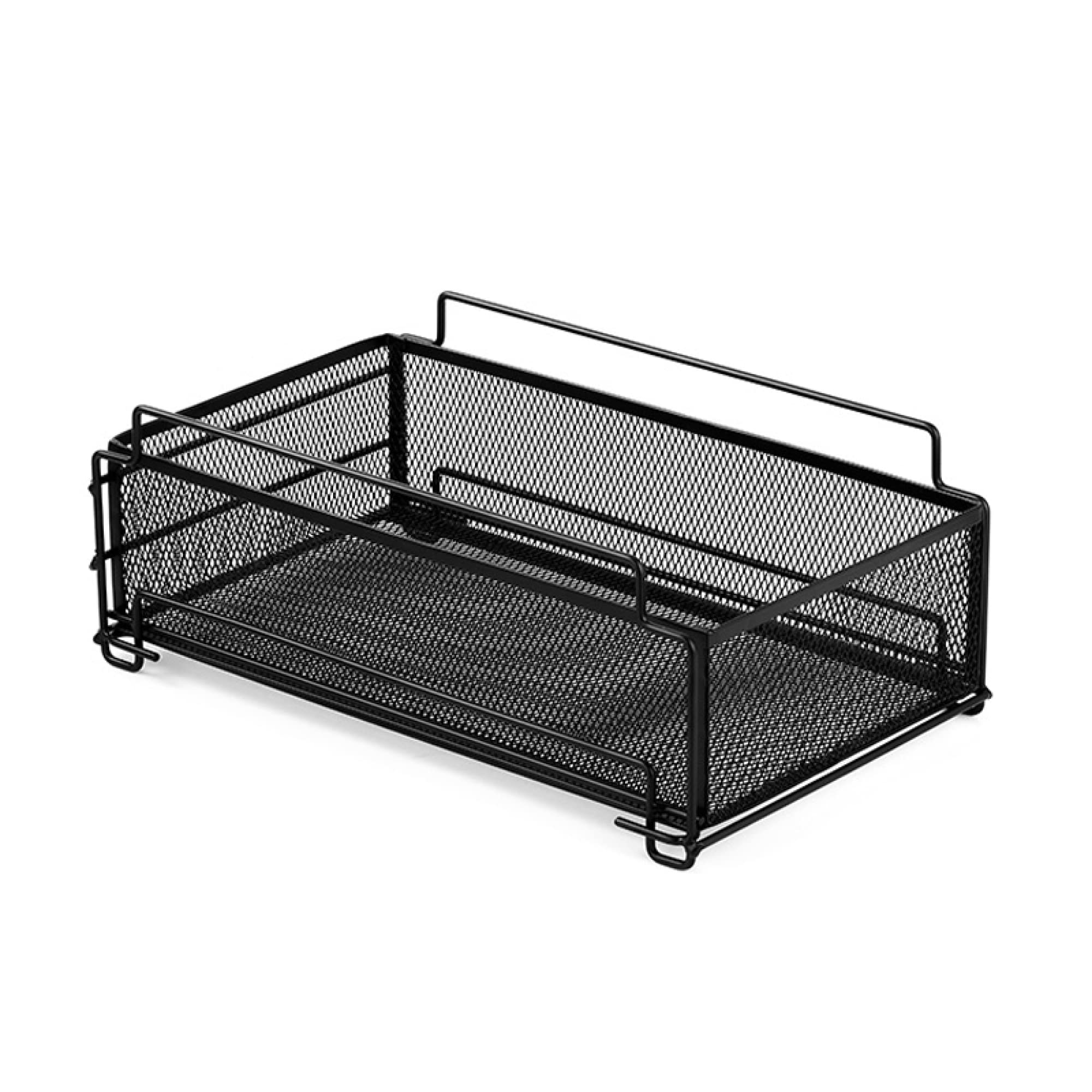 Support de rangement sous évier noir à 1 niveau avec tiroir coulissant