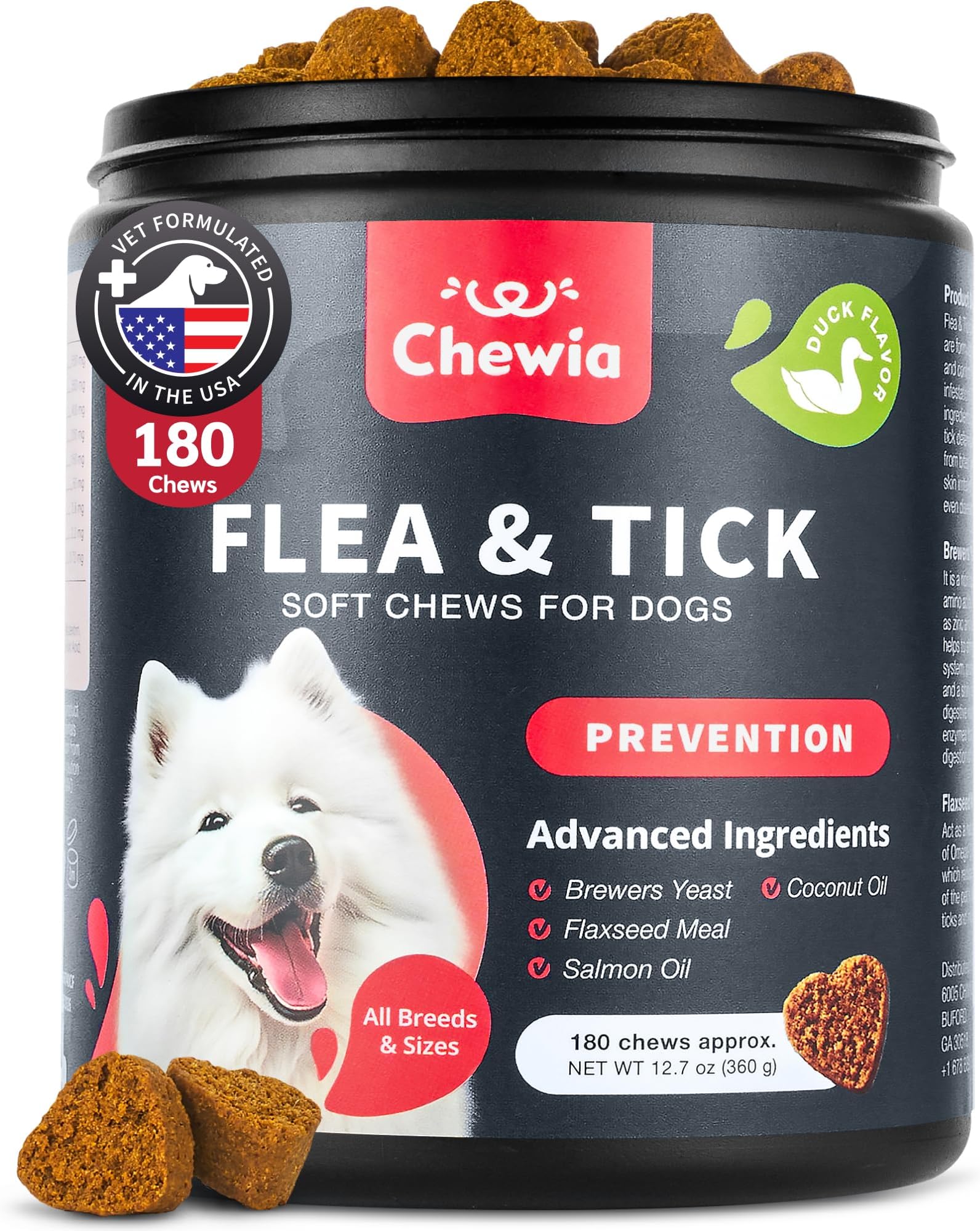 Dog Flea and Tick Treatment Chews - Flea and Tick Prevention for Dogs - Flea & Tick Chewables - Natural Dog Flea & Tick Control Soft Treats - Flea Chewables for Dogs - Immune Support Supplement