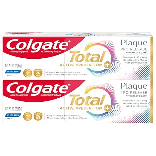 Colgate Total Plaque Pro Release - Paquete de pasta dental blanqueadora con flúor, combate la placa, el mal aliento, la acumulación de sarro y ayuda