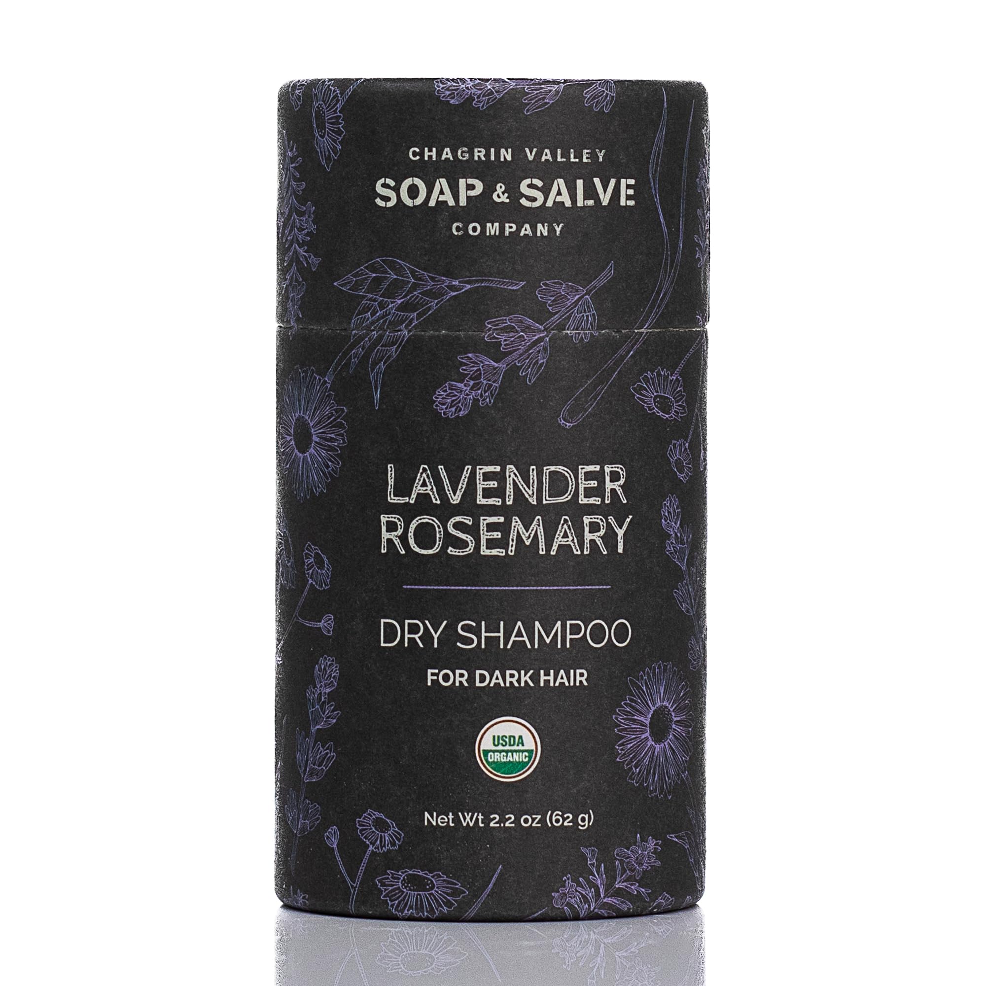 Chagrin Valley Soap & Salve Organic Natural Dry Shampoo Powder - for Dark Hair, Lavender Rosemary, Absorbs Oil Between Washes, Refreshes Hair, Non-GMO