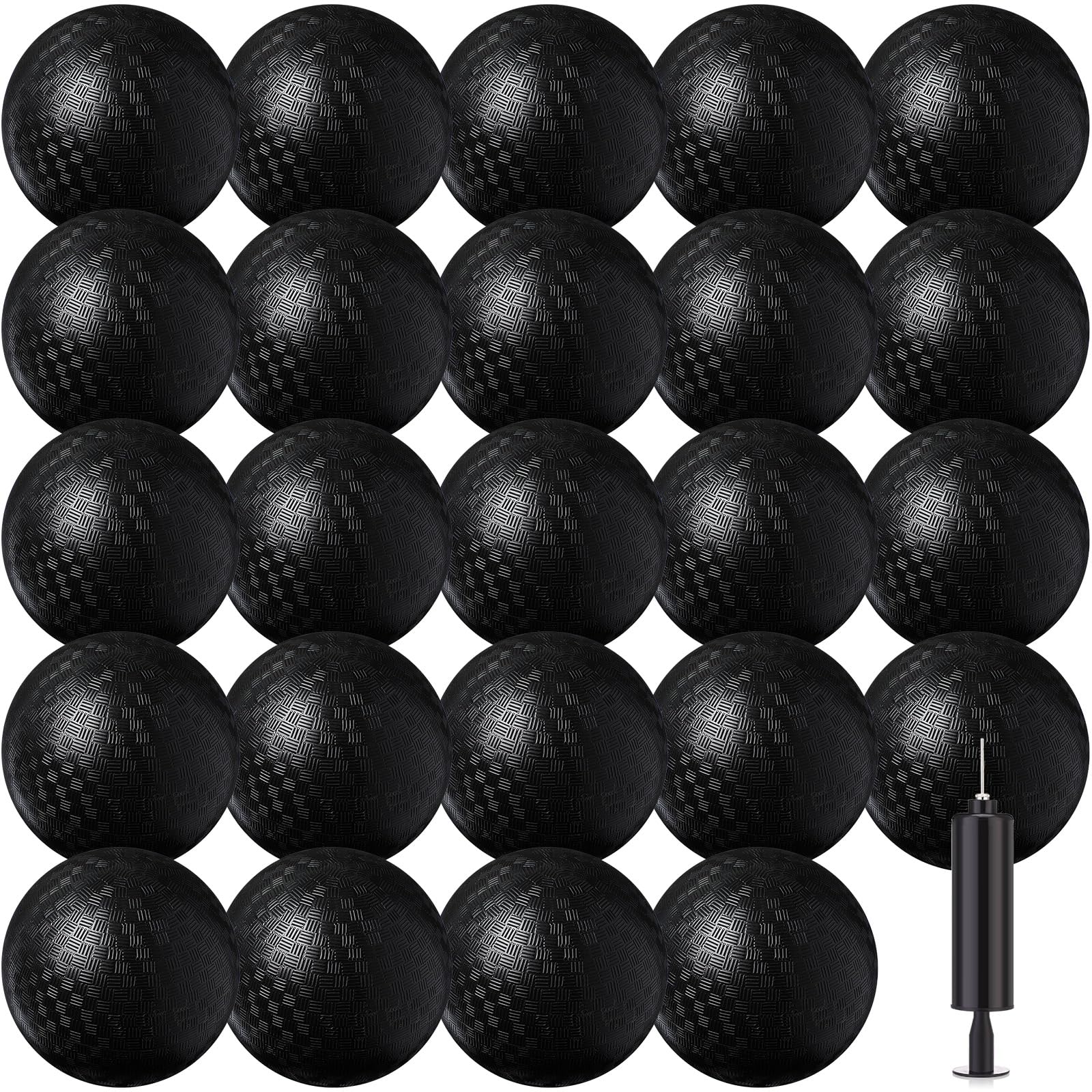 24 Pcs Dodgeballs Bulk 6 Inch Playground Balls, Sport Kickball Rubber Bouncy Inflatable Balls with a Hand Pump for Kids Adults Indoor Outdoor Ball Games, Kickball, Handball, Four Square(Black)