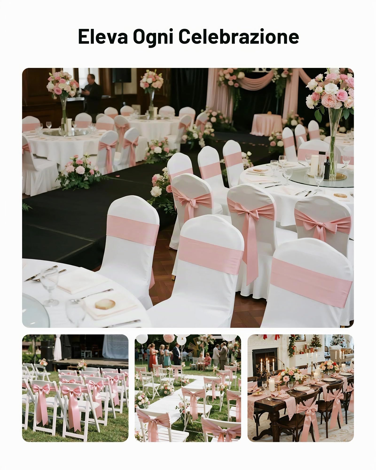 VEVOR Fasce per Sedie in Raso con Fiocchi, Fasce per Sedie per Legare, Nastri per Sedia Fiocchi di Nozze per Matrimoni, Feste, Banchetti, Coprisedie per Banchetti, 275 x 17 cm, 100 Pezzi Oro Rosa