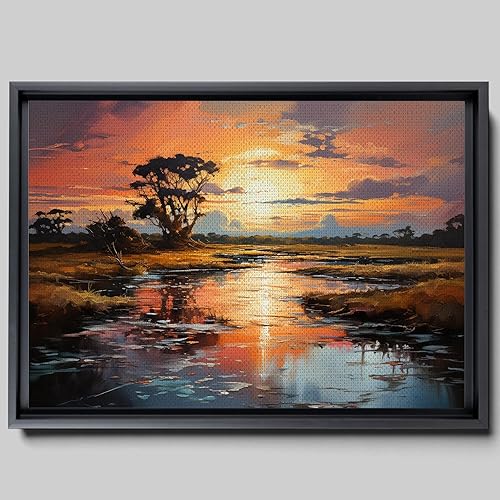 Beautiful Sunset Landscape Print On Canvvas, Original Palette Knife Nature Art, Fancy Landscape Wall Art, Bedroom Wall Decor Gifts, Rock Blue disponible en Yaxa Colombia