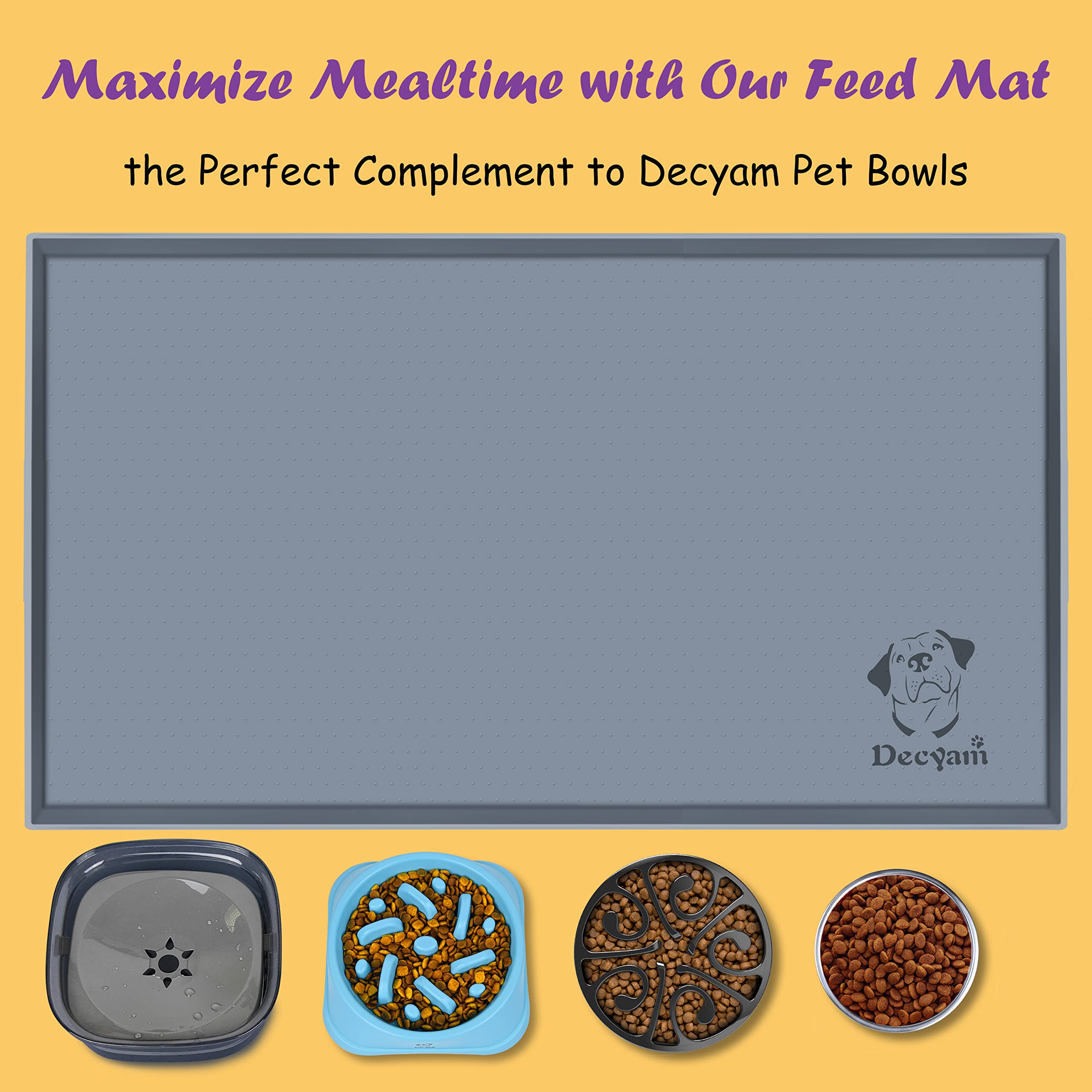 Decyam Tapete de Comida para Perros, tapete de Comida para Gatos, tapete para Perros con diseño Antideslizante, tapete para Gatos con Altura Adicional para Evitar derrames, fácil de Limpiar