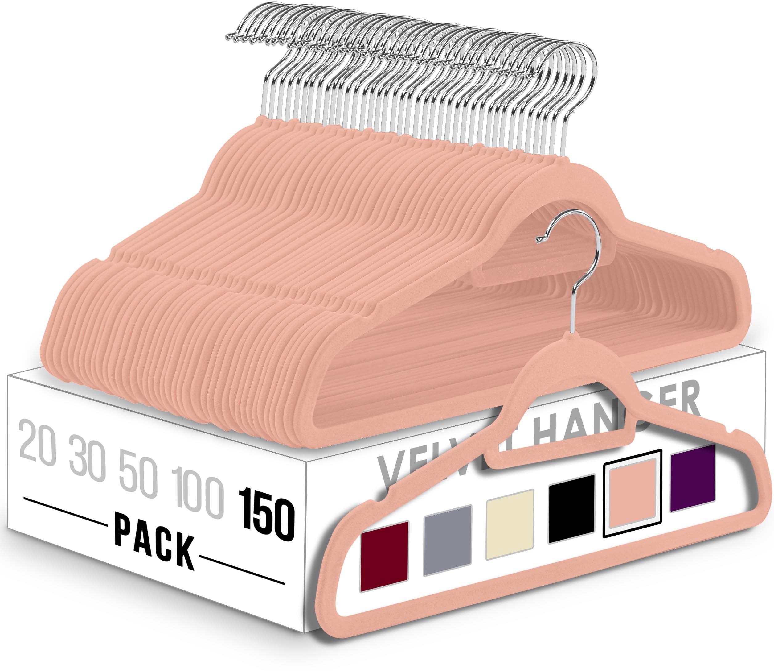 Utopia Home Pack of 150 Velvet Suit Hangers with Tie Bar - Heavy Duty Non-Slip Premium Hangers for Adult Clothes - 360 Degree Swivel Hook, Pink