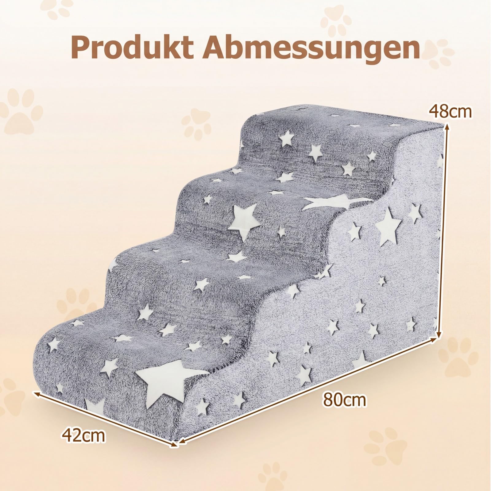 DREAMADE Hundetreppe 50 cm Hoch mit leuchtenden Mustern, Haustiertreppe aus hochdichtem Schaumstoff mit waschbarem Bezug, Katzentreppe mit Rutschfester Boden, für Couch, Sofa & Bett (4 stufig)