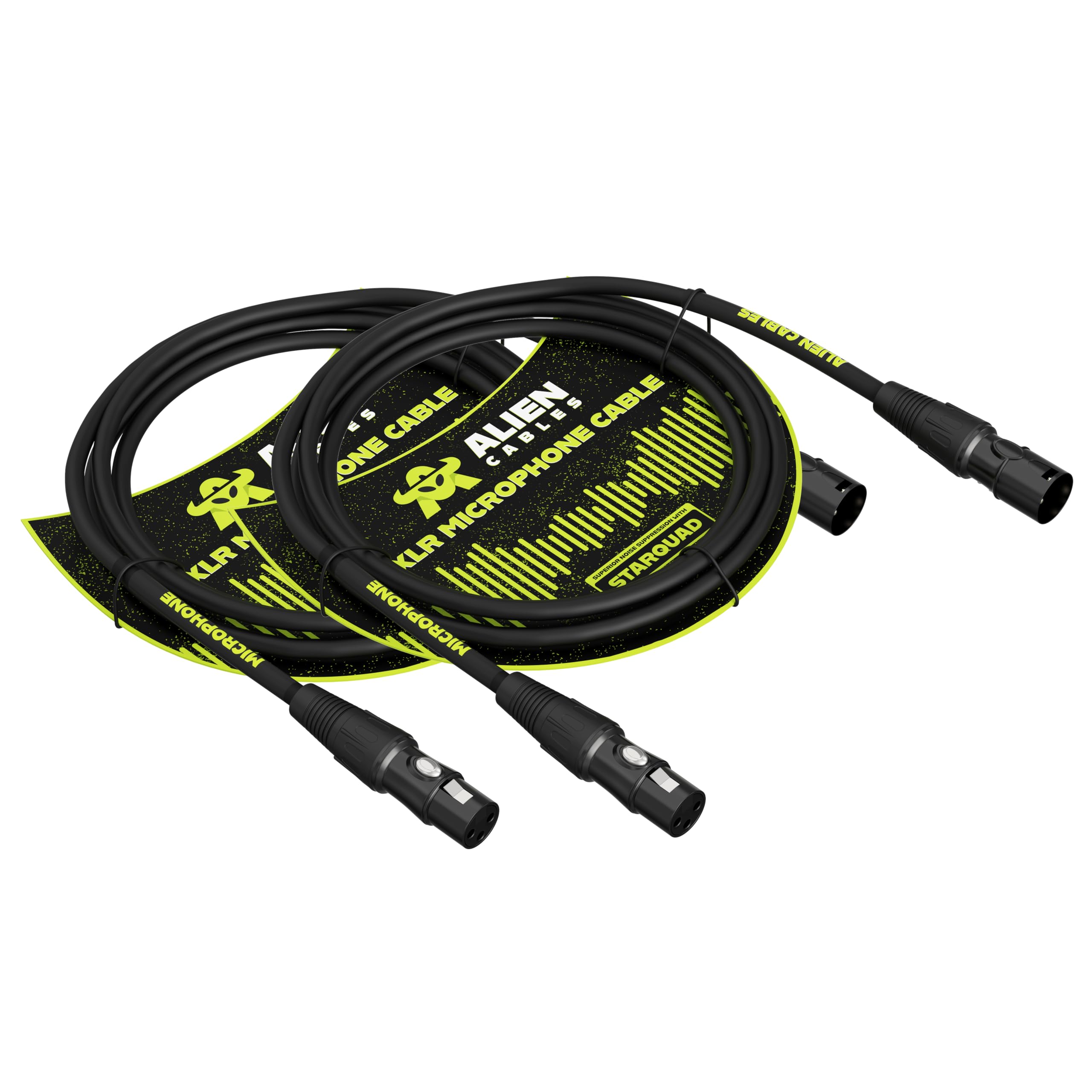 Premium XLR-Mikrofonkabel, Star-Quad geschirmtes XLR-auf-XLR-Kabel, 3 m, Pro-Audio-Mikrofonkabel, geräuschbeständige OFC-Leiter, Schwarz, 2 Stück