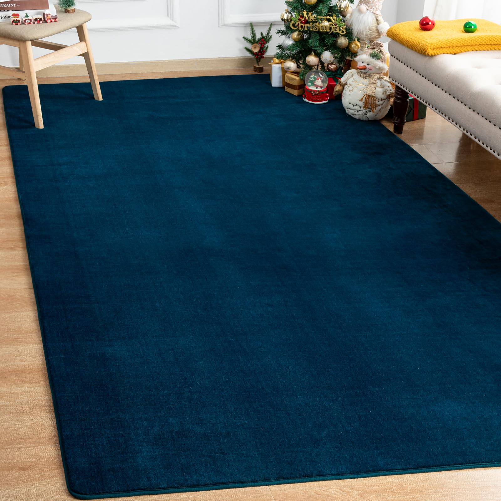 Andecor Shag Area Rug Fluffy Carpets, 5x7 Navy Blue Washable Living Room Bedroom Rugs, Soft Fuzzy Indoor Rugs for Dorm Boys Girls Kids Room Nursery Home Christmas Decorations