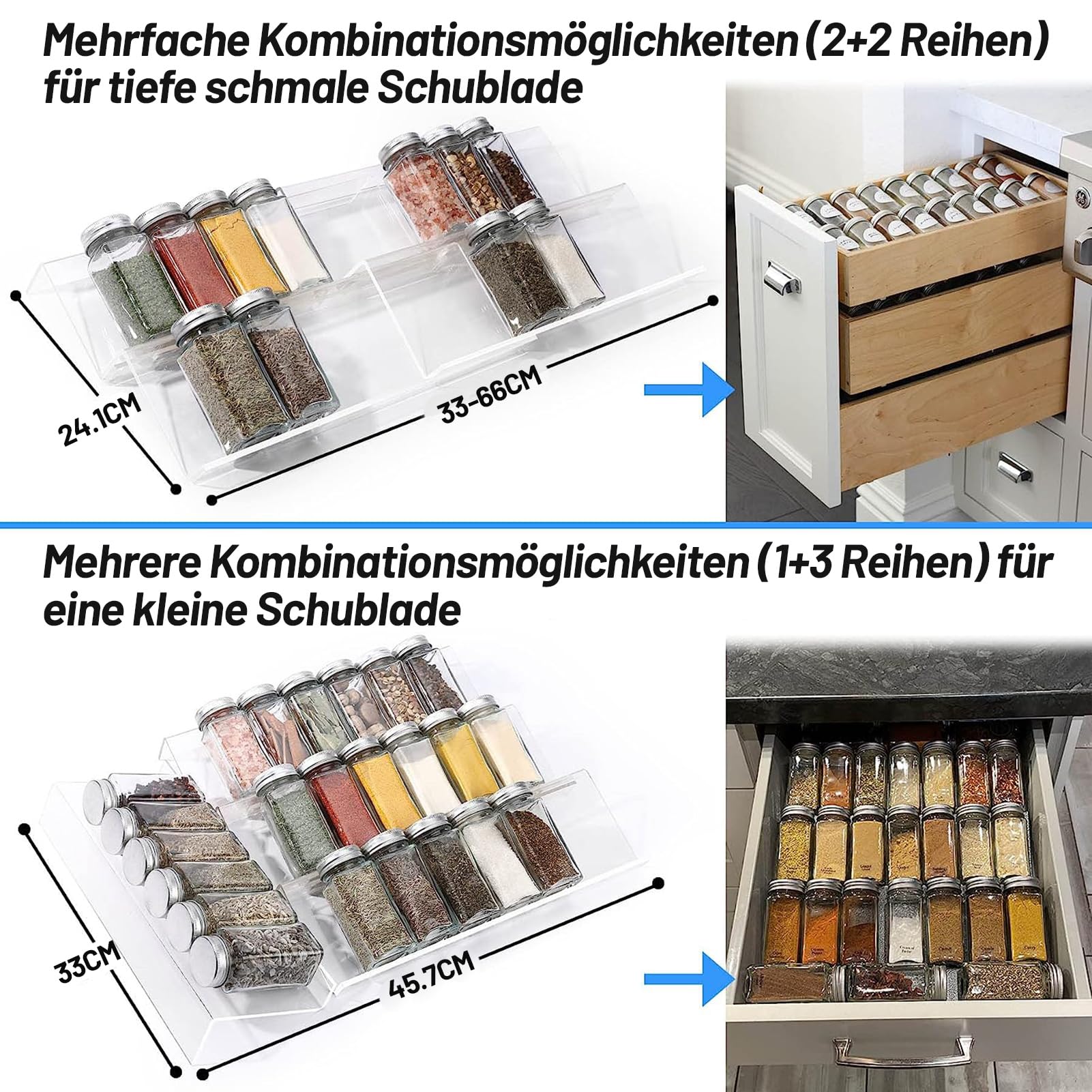 Viymgit Organiseur de tiroir à épices avec 35 boîtes à épices, 328 étiquettes, étagère à tiroirs en acrylique transparent à 4 niveaux avec récipients à épices