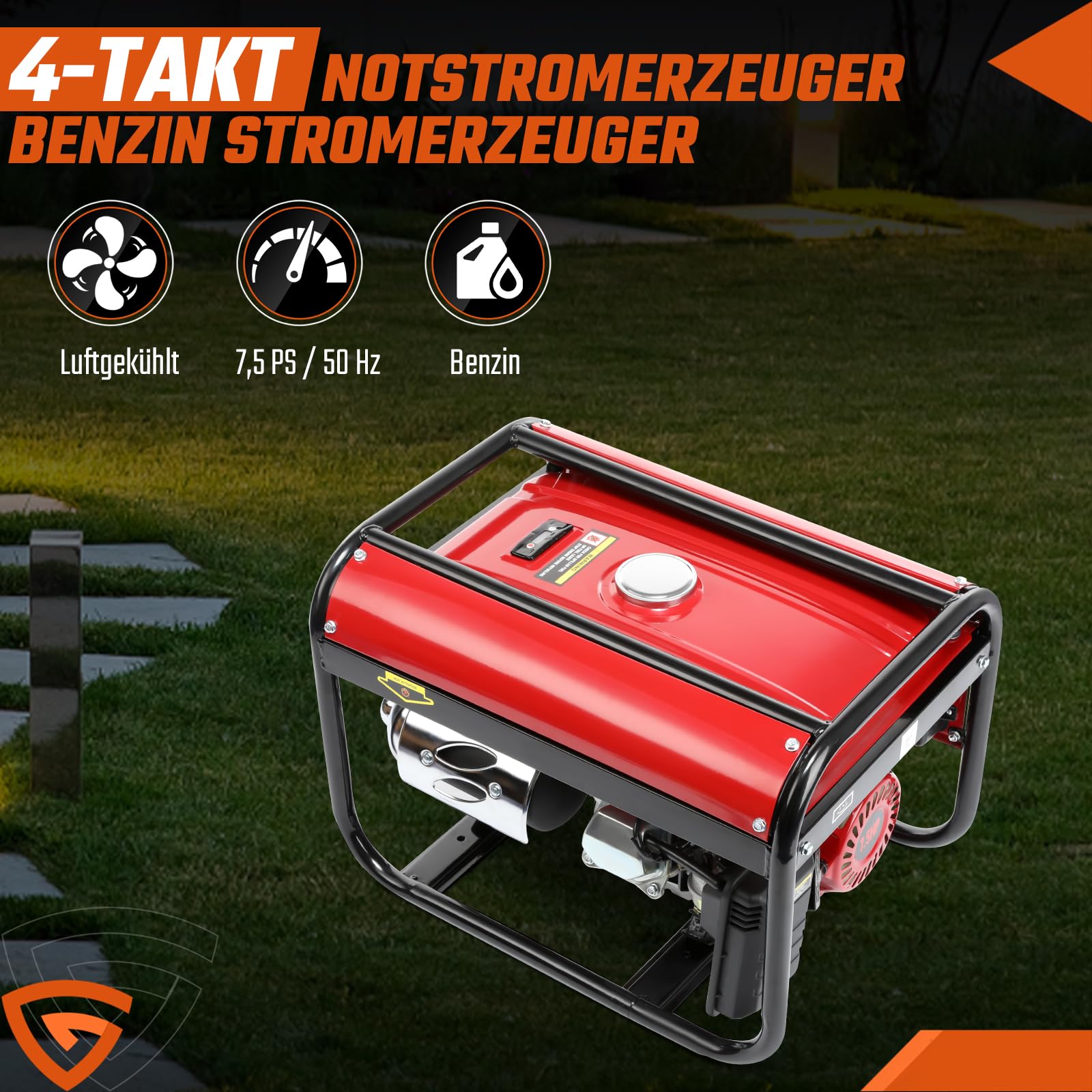 Benzin Notstromaggregat 6500W Max 3000W Dauerleistung, 7,5 PS Stromgenerator mit 4-Takt OHV-Motor AVR-Spannungsregelung 5 Steckdosen 3x 230V, 1x 400V und 1x 12V, für Baustelle, Werkstatt und Garage
