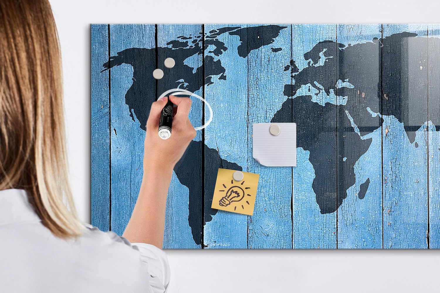 Praktisches Glas-Memoboard Set 120x60 cm Weltkarten-Tafeln Weißer Stift